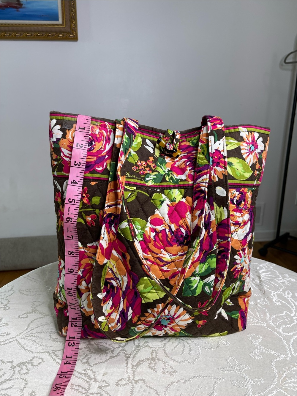 Vera Bradley Quilted Floral Tote in Brown, Pink and Orange - Picture 5 of 7